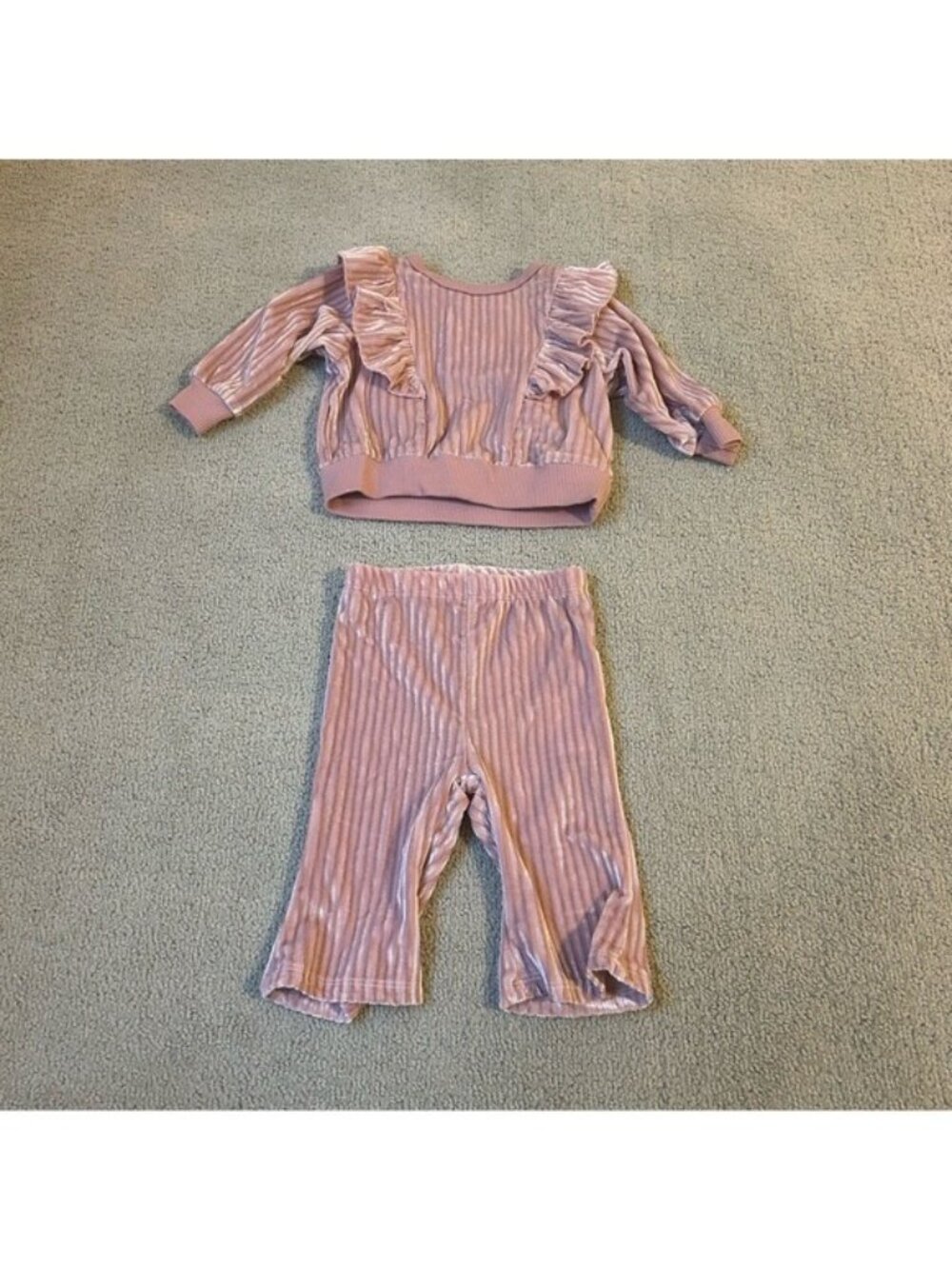 Tahari Baby Girls Pink Velour Velvet Ruffle Two Piece Outfit Size 3 Months